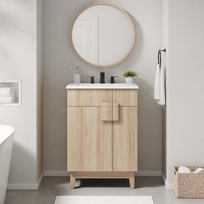 Modway EEI-6399-OAK Miles 24” Bathroom Vanity Cabinet (Sink Basin Not Included), Oak