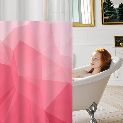 No Hook Shower Curtain with Snap in Liner Set, Pink, 71x74 | Waterproof Fabric for Bathroom, Modern Hotel Style Ombre Design, Mesh Top Window, Machine Washable, Quick Install