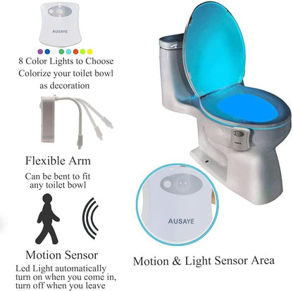 AUSAYE 2 Pack Toilet Light 8 Colors Change Led Nightlight, Motion Sensor Activated Toilet Bowl Night Lights, Bathroom Night Light for Mom Dad Kids Women