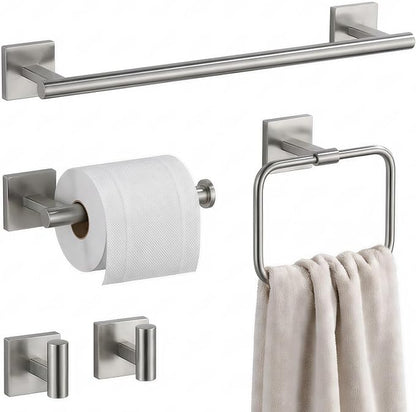 16 in 5-Piece Bathroom Hardware Set, Brushed Nickel | SUS304 stainless steel, towel bar, towel ring, toilet paper holder, 2 robe hooks, hidden screw mount