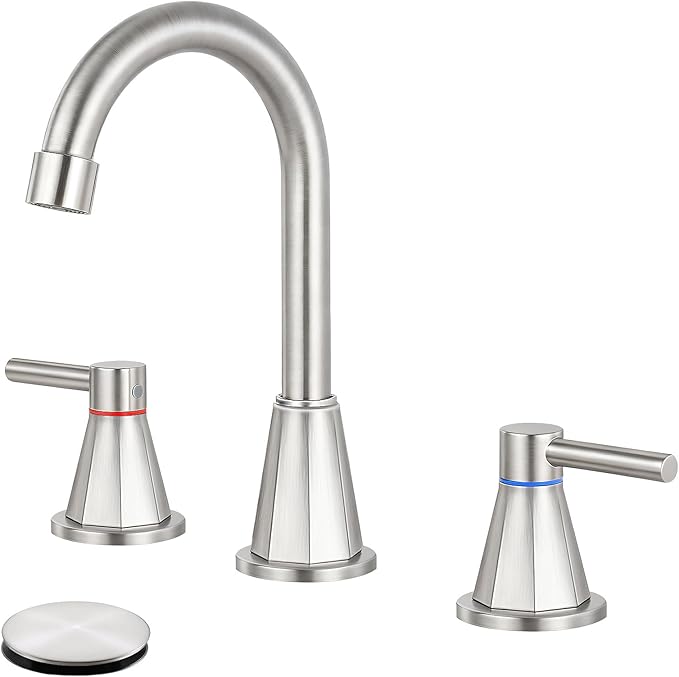 Bathroom Faucets for Sink 3 Hole 8 Inch Widespread 2 Handle Bathroom Faucet with Pop-up Drain and 360° Swivel Spout,Brushed Nickel