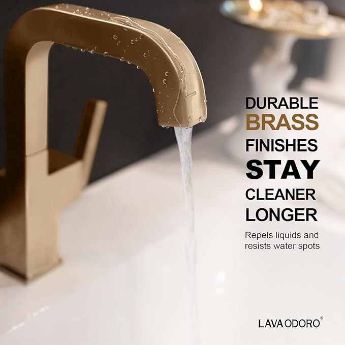 Lava Odoro Champagne Gold Bathroom Faucet Single Hole, Bronze Gold Bathroom Sink Faucet Single Handle Vanity Faucets with Drain Assembly, Restroom Solid Brass Faucets Deck Plate Included BF204-CB