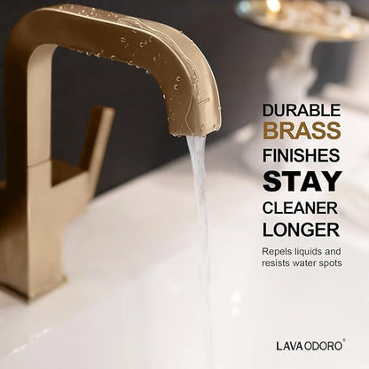 Lava Odoro Champagne Gold Bathroom Faucet Single Hole, Bronze Gold Bathroom Sink Faucet Single Handle Vanity Faucets with Drain Assembly, Restroom Solid Brass Faucets Deck Plate Included BF204-CB