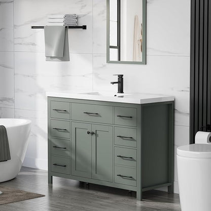 LUCKWIND 48" Modern Bathroom Vanity with Sink Combo, Contemporary Painted Storage Cabinet and Single White Sink, Include Soft-Closing Doors & Matte Black Faucet, Green