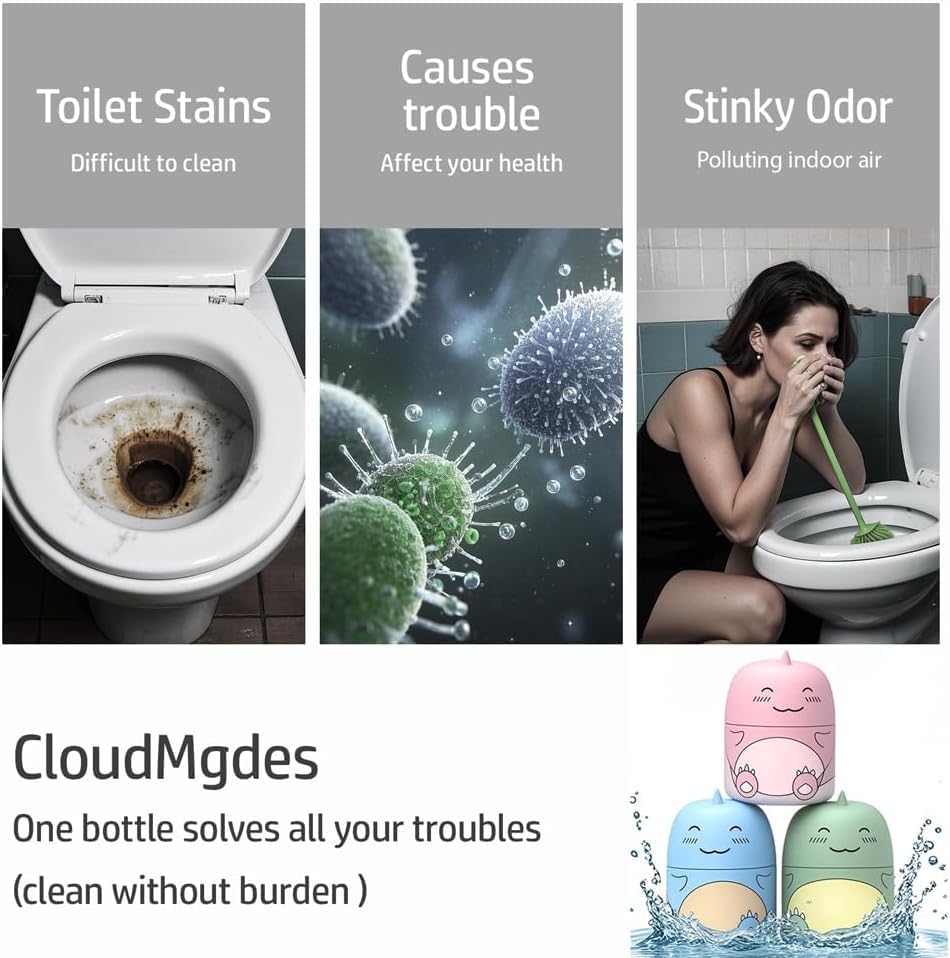 3 PCS Cute Dinosaur-Shaped Toilet Bowl Cleaner Bottle, Automatic Bathroom Toilet Tank Cleaner with Ocean Scent,Septic Toilet Bowl Tablets in Bottles, Automatic Long-Lasting Toilet Cleaner Bottle
