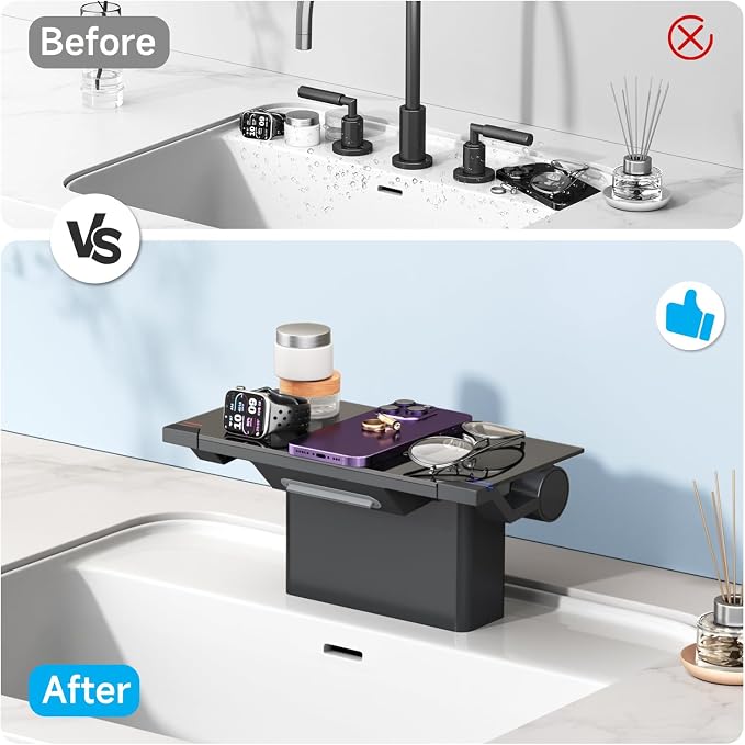 Bathroom Faucet with Storage Platform 4", 2-Hole, Matte Black | Bathroom Faucet, NSF Certified 4 Inch 2 Handle Basin Faucet, Widerspread Bathroom Sink Faucet
