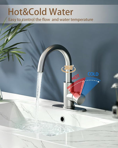 Bathroom Faucets, Bar Sink Faucet Single Hole for Bathroom Kitchen Campers with Pop-Up Drain Hose, Suitable for Farmhouse Vanity Lavatory