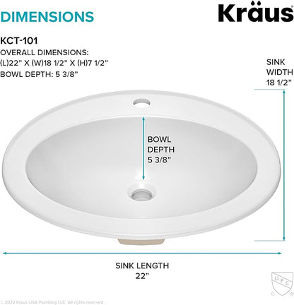 KRAUS Elavo 22 in. Oval Porcelain Ceramic Self-Rimming Drop In Bathroom Sink in White with Overflow Drain, KCT-101