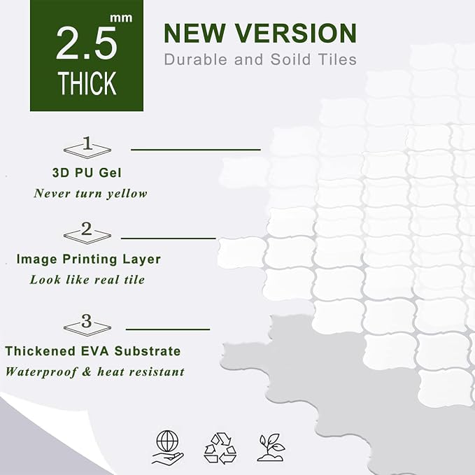 STICKGOO Arabesque Peel and Stick Backsplash, 12”X12” Vinyl Backsplash Tile for Kitchen Peel and Stick, Self Adhesive Wall Tile Stick on Tiles (Thicker Design, White)