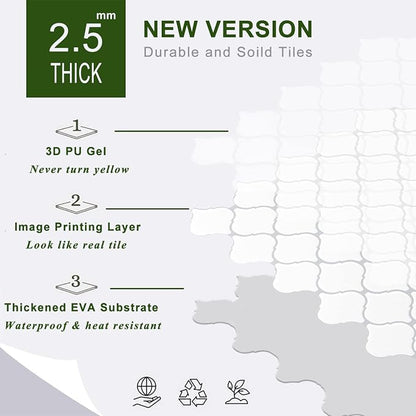 STICKGOO Arabesque Peel and Stick Backsplash, 12”X12” Vinyl Backsplash Tile for Kitchen Peel and Stick, Self Adhesive Wall Tile Stick on Tiles (Thicker Design, White)