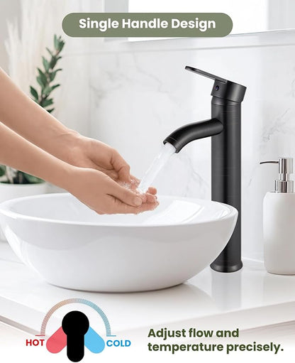 gotonovo Vessel Sink Faucet Modern Tall Bathroom Faucet Single Handle One Hole Stainless Steel Vanity Lavatory Rv Bowl Basin Mixer Tap with Supply Lines and Metal Pop Up Drain, Oil Rubbed Bronze