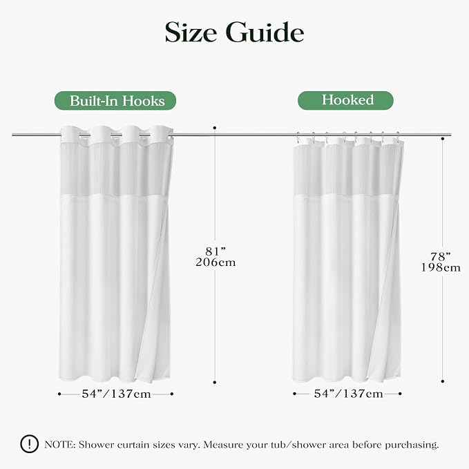 White Hook Free Waffle Shower Curtain & Snap-in Fabric Liner,54x81 | Less Time to install, 3 in 1 Fabric Shower Curtain and Liner Set with Magnets, Stall, Long, Shower Curtains for Bathroom