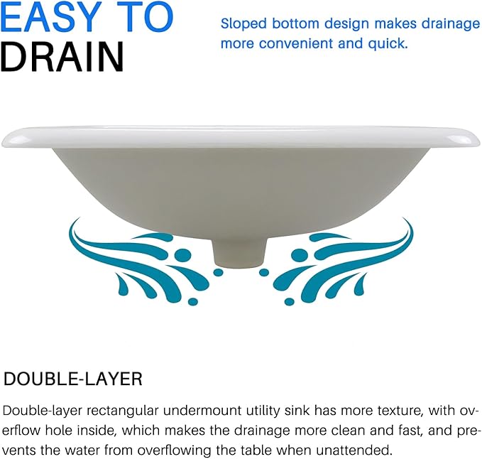 Enbol 22" x 15" Drop in Bathroom Sink White Rectangle Ceramic Sink Semi Recessed Vessel Sink Bathroom with Overflow O2215