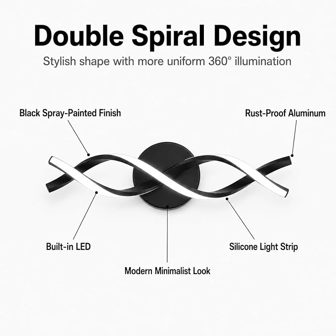 Modern Black LED Vanity Lighting,Bathroom Light Fixture Over Mirror,18 Inch,6000K Cool White