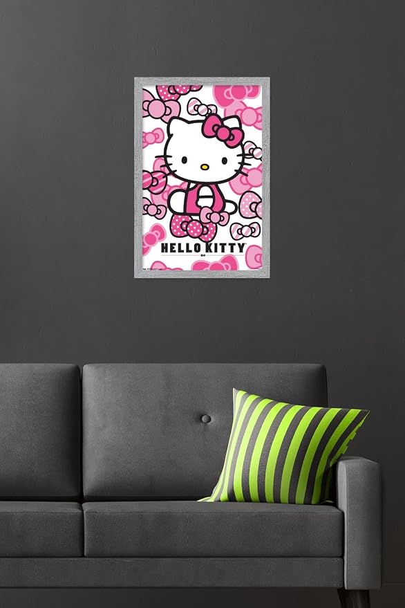 Trends International Hello Kitty: 16 Core - Bows Wall Poster, 22.4L x 14.7W, Gray Framed Version