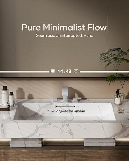 Waterfall Bathroom Faucet 3 Hole, Brushed Nickel 8 Inch Widespread Modern 3 Piece Bathroom Sink Faucet, Touch On Lavatory Faucet for Vanity RV Restroom, Curved Spout