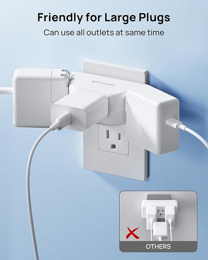 TROND Multi Plug Outlet Extender 2 Pack, Outlet Splitter for Bathroom | No Blocking with 3 Way Angled Design, ETL Listed, Cruise Essentials, Small Multiple Plug Adapter for Kitchen Office, White