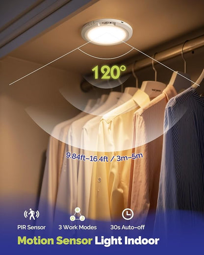 10000mAh Rechargeable Ceiling Light Waterproof Shower Light 4 Pack | Battery Powered Motion Sensor Lights with Remote 3000K/4000K/6000K Dimmable, Stick On LED Lights No Wiring for Closet Bedroom