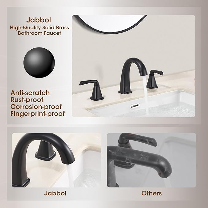 Widespread Bathroom Faucet 3 Hole, Matte Black Bathroom Sink Faucet, 2 Handle Brass Bathroom Faucets for Vanity Faucet with Pop Up Drain and 2 Supply Lines