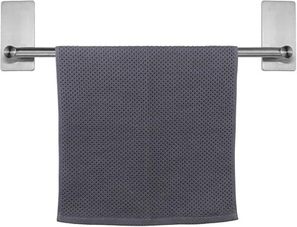 NearMoon Self Adhesive Bathroom Towel Bar- Stainless Steel Bath Wall Shelf Rack Hanging Towel Stick On Sticky Hanger Contemporary Style, NO Drilling (1 Pack, Brushed Nickel, 16-Inch Towel Rack)
