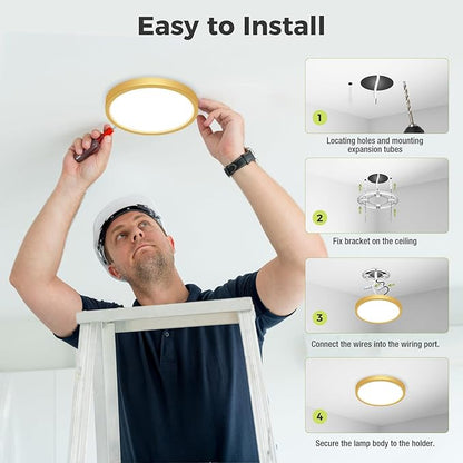 hepside 2Pack LED Flush Mount Ceiling Light Fixture Golden, 7Inch 15W, Dimmable&3000K-6500K Adjustable Low Profile Ceiling Lights, 1500LM Round Lamp for Bathroom, Bedroom, Closet, Kitchen, Hallway