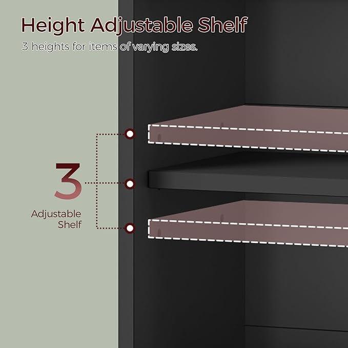 Bathroom Wall Cabinet, Farmhouse Medicine Cabinets with Sliding Door, Wall Mounted Storage Cabinet with Adjustable Shelf and Towel Bar, for Bathroom, Living Room, Kitchen, Black