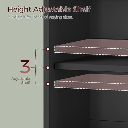 Bathroom Wall Cabinet, Farmhouse Medicine Cabinets with Sliding Door, Wall Mounted Storage Cabinet with Adjustable Shelf and Towel Bar, for Bathroom, Living Room, Kitchen, Black