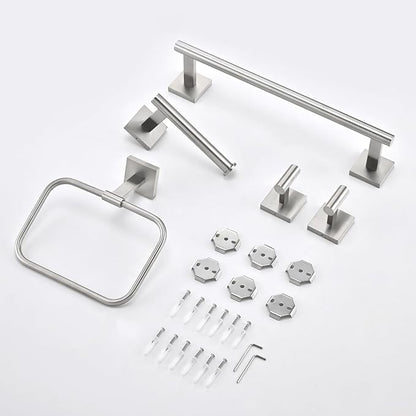 16 in 5-Piece Bathroom Hardware Set, Brushed Nickel | SUS304 stainless steel, towel bar, towel ring, toilet paper holder, 2 robe hooks, hidden screw mount