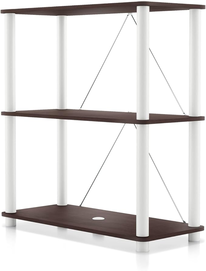 Homes: Inside + Out Apexa Modern 3-Tier Wide Shelving Units, Collectibles Display Shelves, Easy Assembly Standing Shelf, Home Storage Organizer for Living Room, Bedroom, Office, Espresso