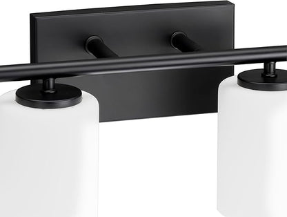 Progress Lighting Replay Collection 48 in. 6-Light Textured Black Etched White Glass Modern Bath Vanity Light
