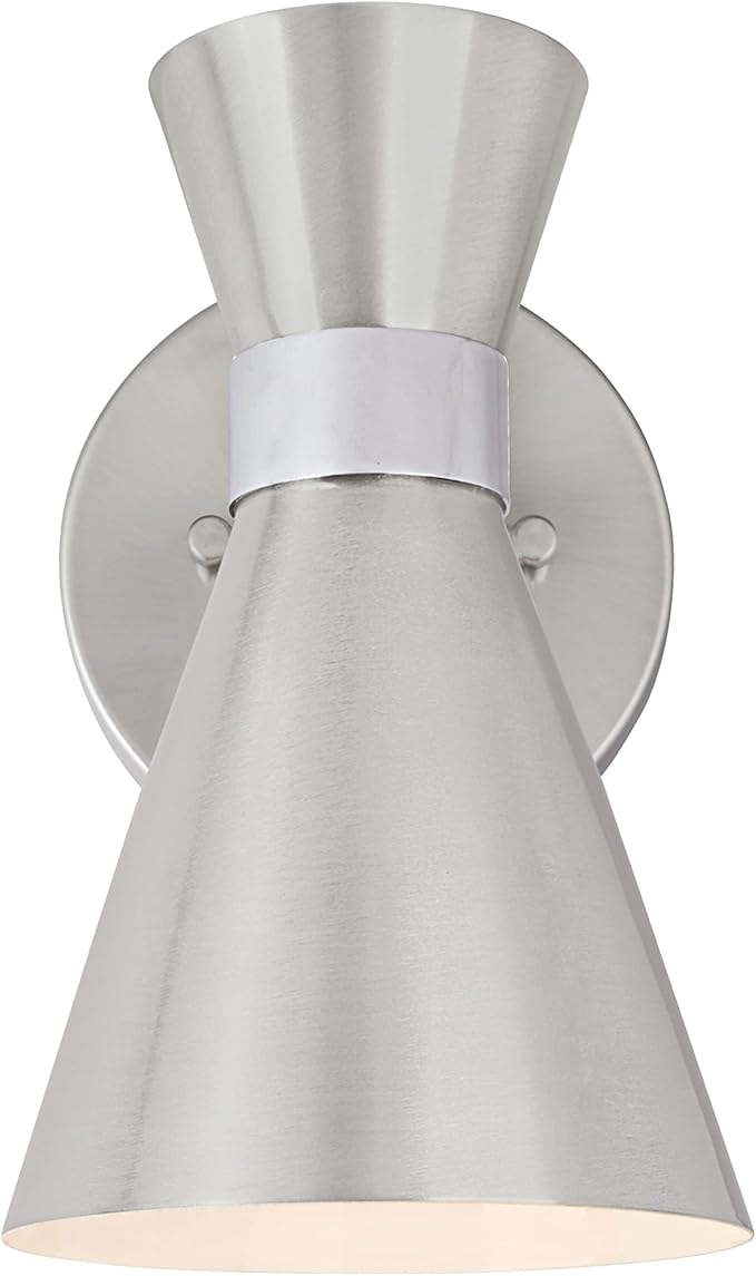 Aspen Creative 62502-11, One-Light Metal Bathroom Vanity Wall Light Fixture, 5" Wide, Transitional Design in Satin Nickel & Chrome
