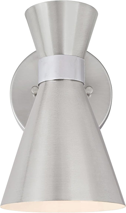 Aspen Creative 62502-11, One-Light Metal Bathroom Vanity Wall Light Fixture, 5" Wide, Transitional Design in Satin Nickel & Chrome
