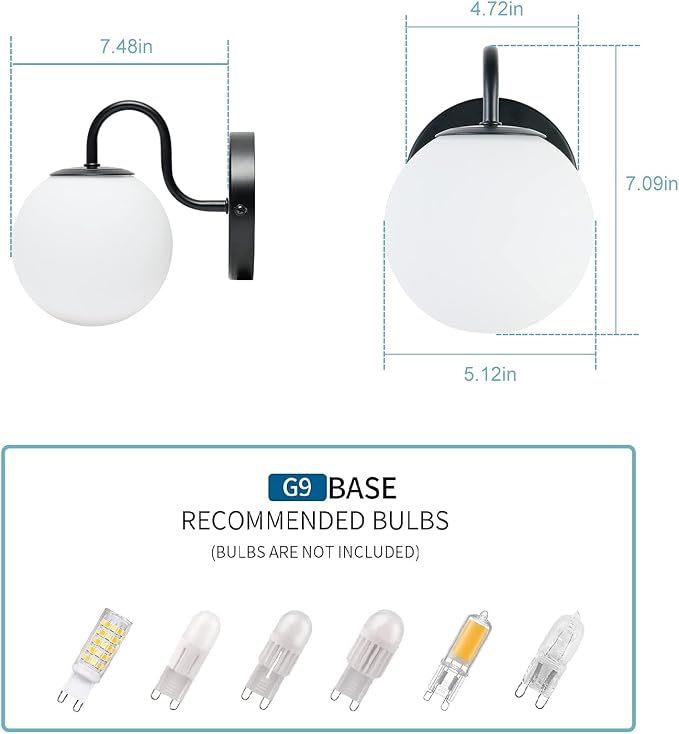 Industrial Bedroom Wall Sconce Black Indoor Wall Light Fixture Milk White Globe Glass Wall Lamp for Bathroom Kitchen Living Room Vanity Hallway (Exclude Bulb)