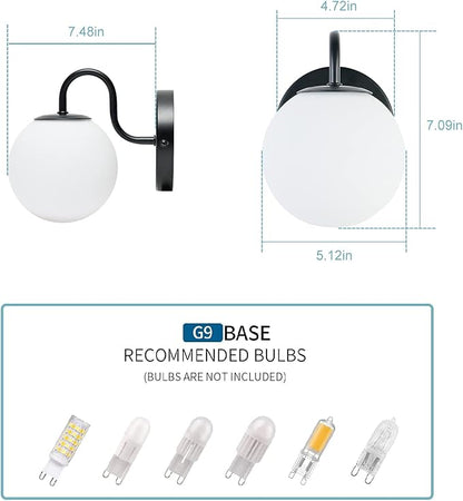 Industrial Bedroom Wall Sconce Black Indoor Wall Light Fixture Milk White Globe Glass Wall Lamp for Bathroom Kitchen Living Room Vanity Hallway (Exclude Bulb)