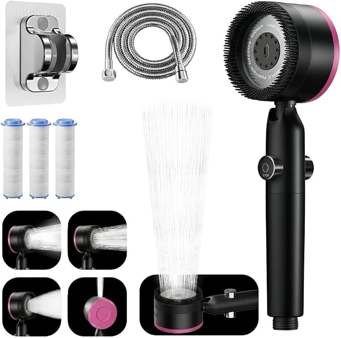 Ion Filtered Shower Head with Handheld, High Pressure 3+1Spray Showerhead with Filters&Upgraded Anti-360°Rotating Adjustable Shower Head with Wall Holder&ON/Off Switch for Dry Itchy Skin