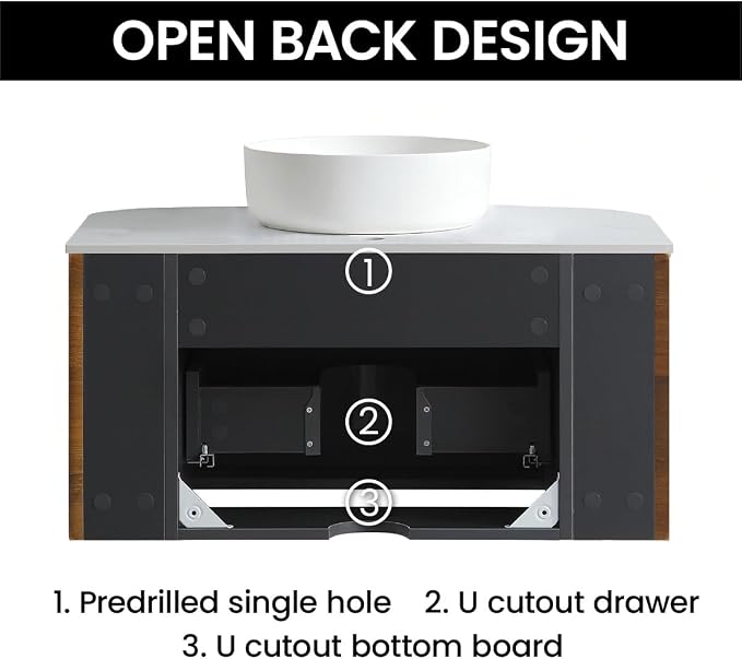 30" Preassembled Floating Bathroom Vanity with Round Sink, Walnut | Mid-Century Modern Style, Fluted & Soft-Close Drawer with U-shaped Wall, Sinterted Stone Countertop, Towel Rack Included