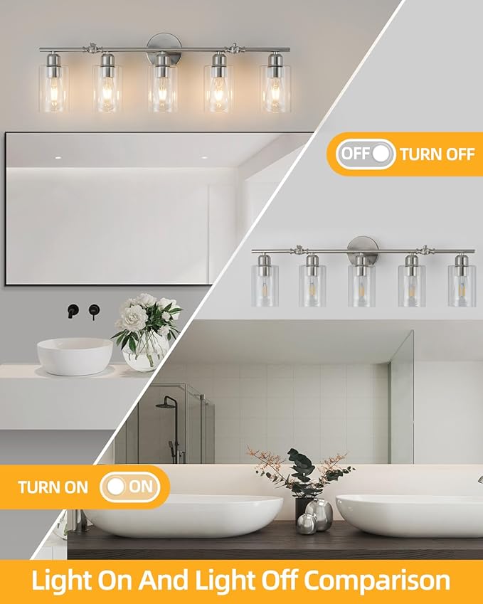 5-Light Bathroom Light Fixtures, Brushed Nickel Vanity Lights for Bathroom