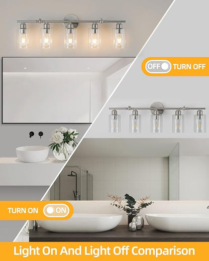5-Light Bathroom Light Fixtures, Brushed Nickel Vanity Lights for Bathroom