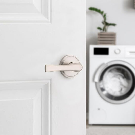 Kwikset Katella Interior Passage Door Handle, Lever For Closet and Hallway Doors, Reversible Non-Locking Handle Lever, Satin Nickel, with Microban Protection