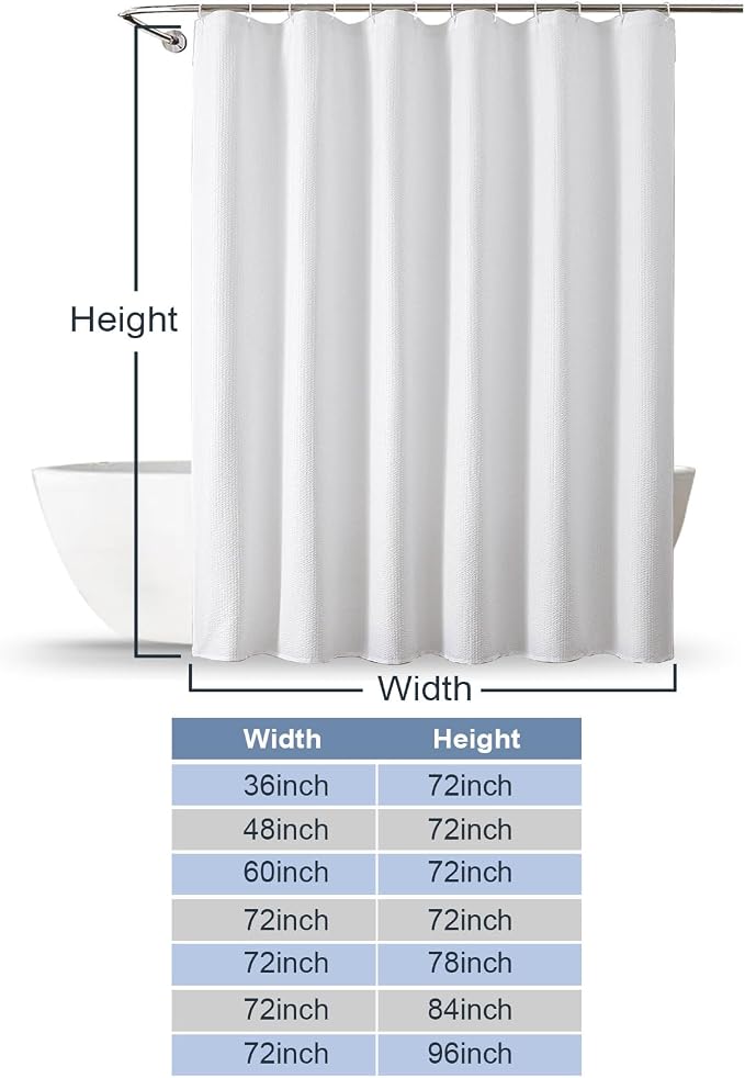 White Shower Curtain for Bathroom 72 Inches Long, 3D Embossed Textured Fabric Farmhouse Shower Curtain Soft Cloth, Water Repellent, Machine Washable, Hotel Style, 48" W x 72" L, White
