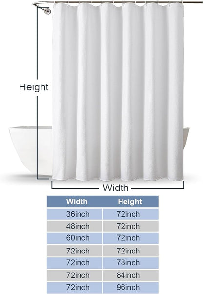 White Shower Curtain for Bathroom 72 Inches Long, 3D Embossed Textured Fabric Farmhouse Shower Curtain Soft Cloth, Water Repellent, Machine Washable, Hotel Style, 48" W x 72" L, White