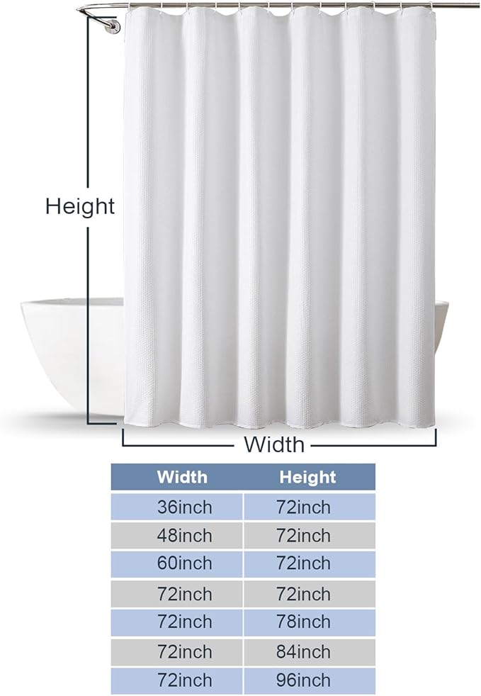 OWENIE White Shower Curtain for Bathroom 72 Inches Long, 3D Embossed Textured Fabric Farmhouse Shower Curtain Soft Cloth, Water Repellent, Machine Washable, Hotel Style, 48" W x 72" L, White