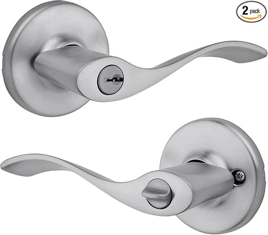 Kwikset Balboa Entry Door Handle with Lock and Key, Secure Keyed Reversible Lever Exterior, for Front Entrance and Bedrooms, Satin Chrome, Pick Resistant Smartkey Rekey Security and Microban