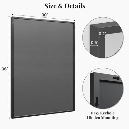 30"x36" Matte Black Framed Rectangle Bathroom Vanity Wall Mirror | Over-Sink Vanity Mirror, Slim Metal Frame, Entryway or Dresser Use, Vertical/Horizontal Mount, Tempered Glass