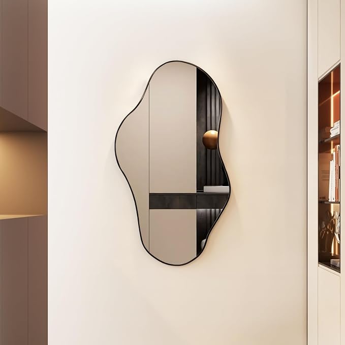 Irregular Full Length Mirror, 26"x46" Full Body Mirror with Metal Frame, Asymmetrical Mirrors for Entryway Bathroom Living Room Bedroom, Horizontal or Vertical Hanging
