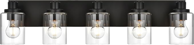 5 Light Bathroom Vanity Lights, Bathroom Lighting Fixtures over Mirror with Clear Glass Shades, Black Vanity Light For Bathoom, Modern Wall Sconces Vanity Lighting Fixture for Bathroom Hallway