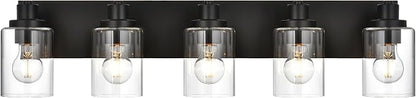 5 Light Bathroom Vanity Lights, Bathroom Lighting Fixtures over Mirror with Clear Glass Shades, Black Vanity Light For Bathoom, Modern Wall Sconces Vanity Lighting Fixture for Bathroom Hallway
