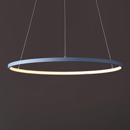 JONATHAN Y 23.75" Blue Modern Integrated LED Pendant Light, Dimmable Round Hoop Chandelier for Kitchen Island, Dining Room, Adjustable Height Metal Hanging Light (JYL7203D)