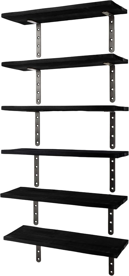 Lavish Home Floating Shelves - Set of 6 Shelves for Living Room, Kitchen, Bedroom, or Bathroom Decor - Wood Floating Shelves for Wall - Farmhouse Wall Décor (Black)