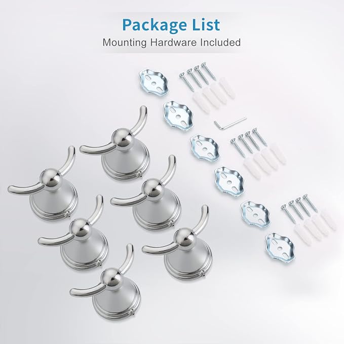 FILTA Bathroom Towel Hooks, Polished Chrome Robe & Towel Hooks for Wall Mounted, Traditional Towel and Robe Hooks for Hanging Towels, Bath Towel Holder for Shower(6 Pack)